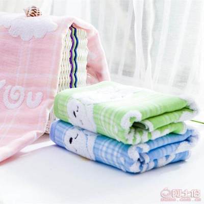 高品质婴童毛巾精选 金颜纯棉纱布方格小兔小毛巾